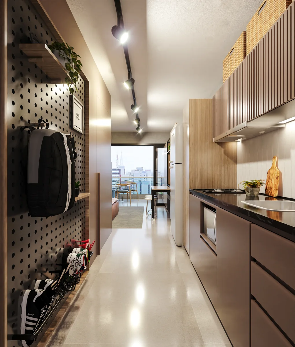 Interior de apartamento e cozinha — Arquitetura Digital