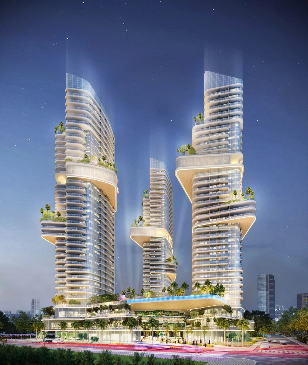 Torres residenciais em perspectiva noturna — Arquitetura Digital