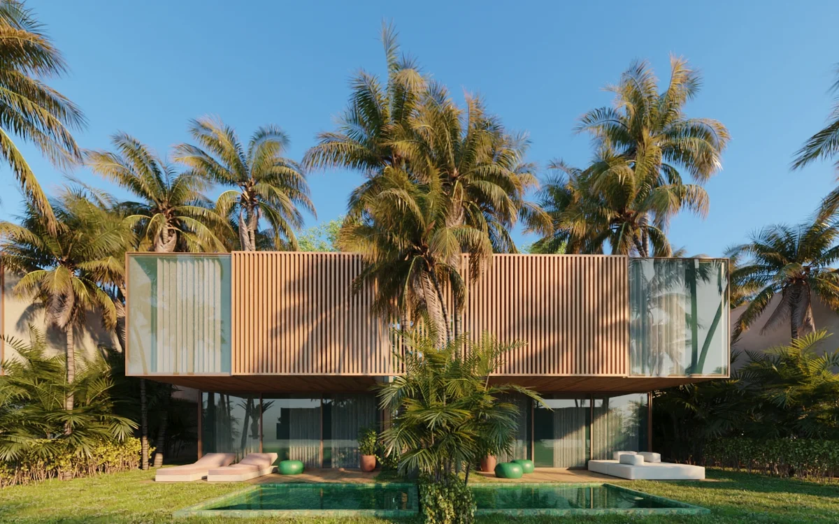 Casa com madeira e palmeiras — Arquitetura Digital