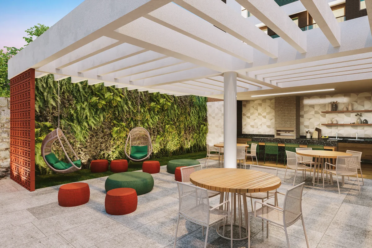 Deck coberto e espaço de convivência — Arquitetura Digital