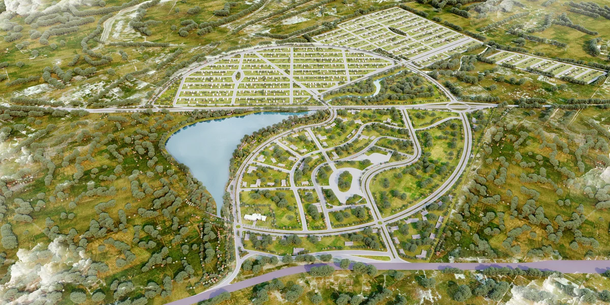 Vista aérea de implantação urbanística — Arquitetura Digital