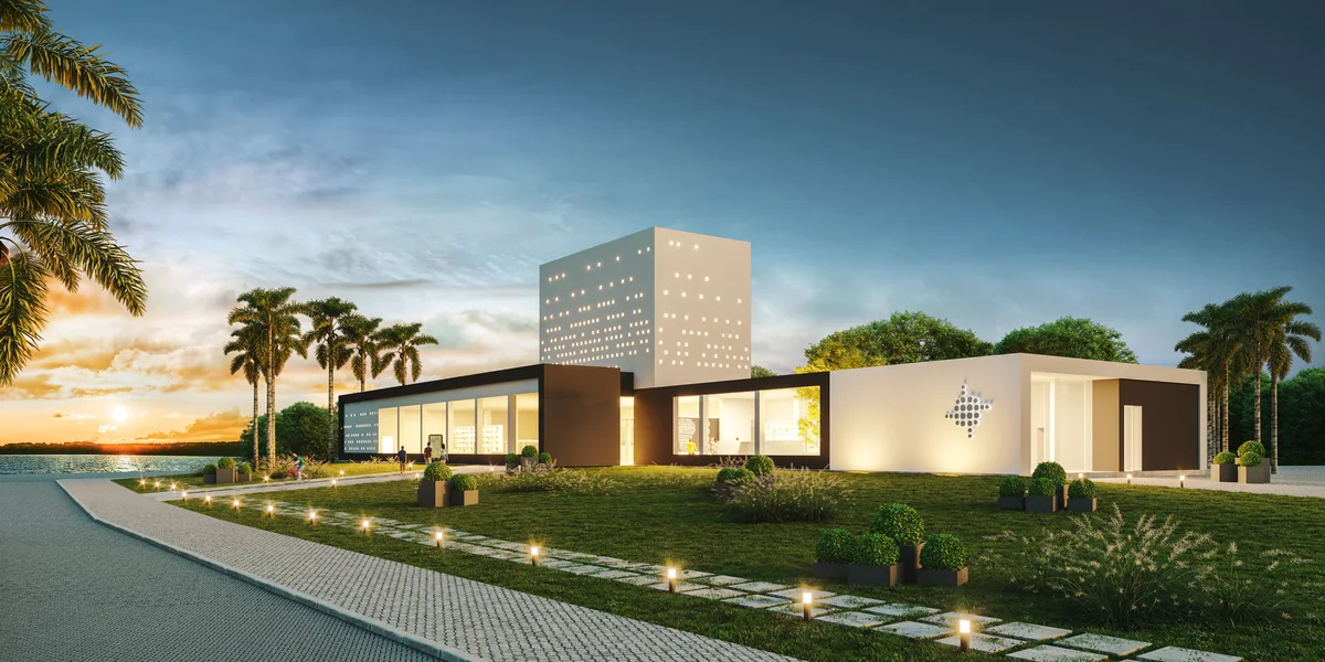 Arquitetura comercial ao pôr do sol — Arquitetura Digital