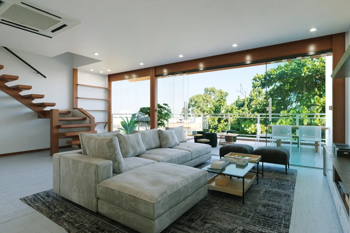 Sala de estar integrada ao jardim — Arquitetura Digital